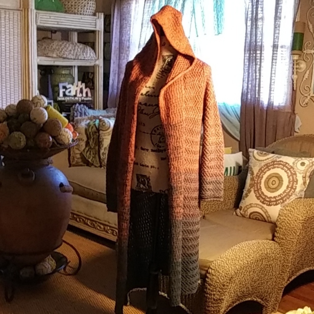 CROCHET HOODIE OPEN FRONT KNITTED SWEATER CARDIGAN